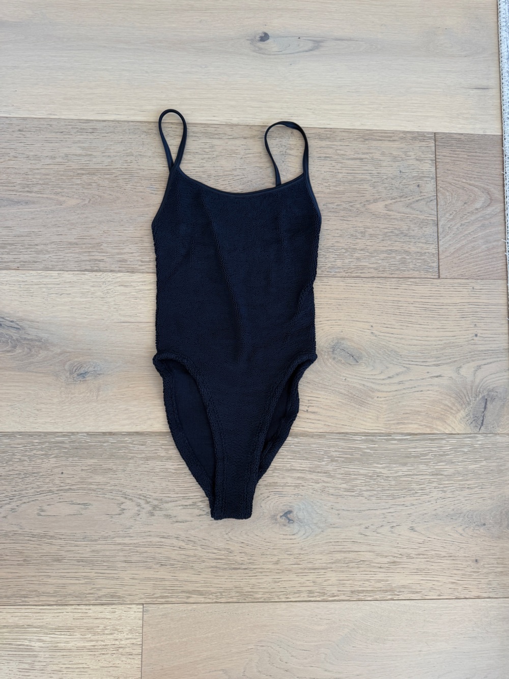 Hunza G Black Textured One-Piece Swimwear with Thin Straps